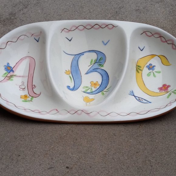 Stangl Pottery 3 Section Divided Child's Dish ABC Kiddieware MCM Redware - Picture 3 of 9